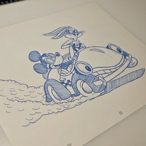 Disney Amblin WB Mickey Bugs Benny the Cab Roger Rabbit Drawing/Sketch signed - Picture 3 of 8
